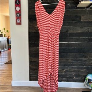 Red and White Striped V-Neck Dress